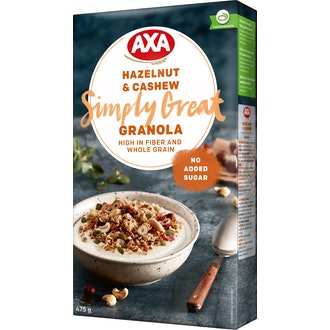 Axa Granola 475g hasselpähkinä cashew