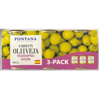 Fontana vihreä oliivi valkosipulilla 3 x 120g/50g