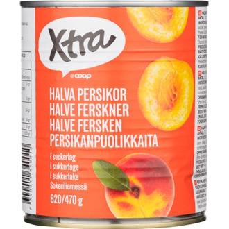 Xtra persikanpuolikkaita sokeriliemessä 820/470g