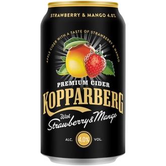 Premium Cider Kopparberg with Strawberry & Mango 4,0%, Mansikan ja mangon makuinen omenasiideri tölkki 33cl