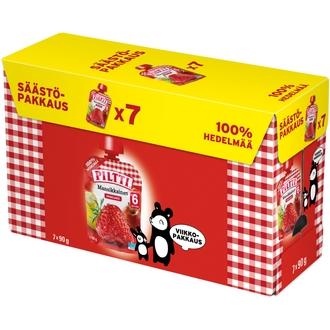 Piltti 7X90g Mansikkainen 100 % Hedelmää Omenaa, Banaania, Mansikkaa 6Kk Annospussi