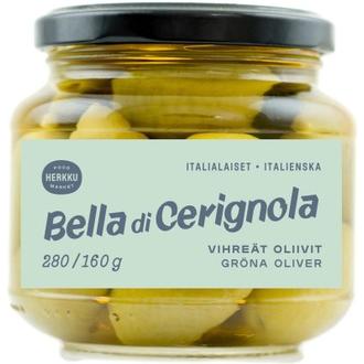 Herkku Bella di Cerignola italialaiset vihreät oliivit 280g/160g