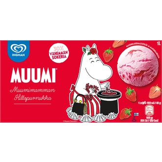 Ingman Muumi kermajäätelö Muumimamman hillopurnukka mansikka 1000ml/450g