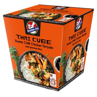 350g Kitchen Joy Thai-Cube Sweet Chili Teriyaki -kanaa ja jamiiniriisiä pakasteateria